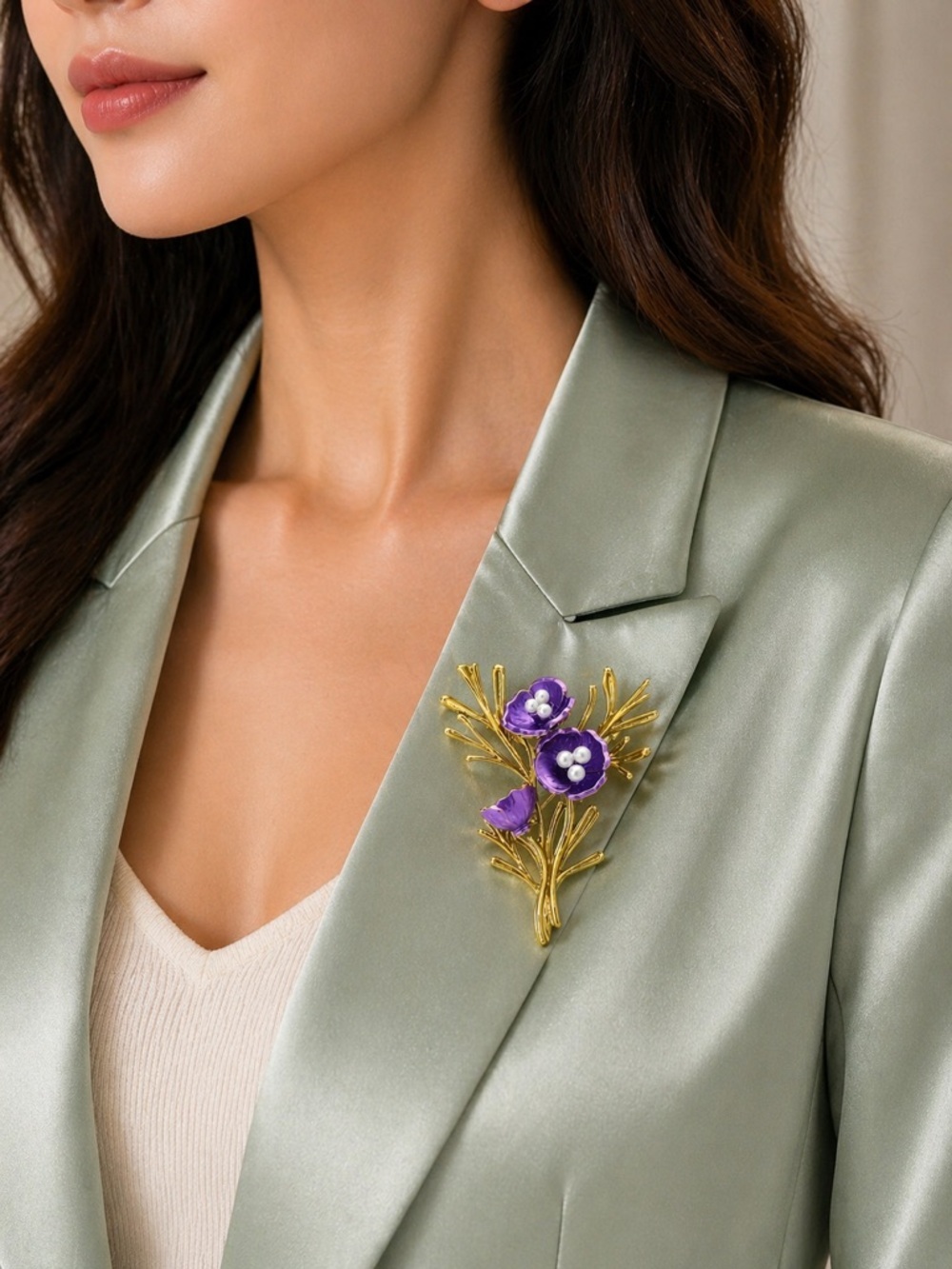 Romantic Lavender Blossom Pearl Floral Brooch